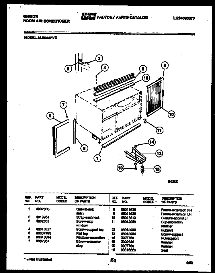 CABINET AND INSTALLATION PARTS Diagram and Parts List for AL05A4EVG  Gibson Air Conditioner