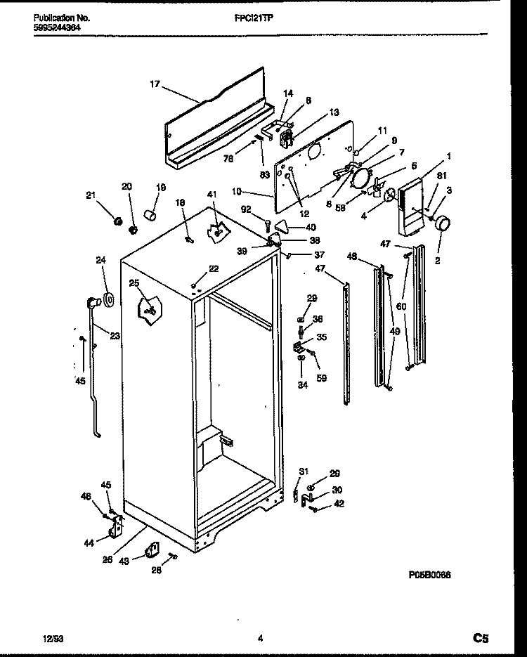 CABINET PARTS Diagram and Parts List for FPCI21TPW1  Frigidaire Refrigerator