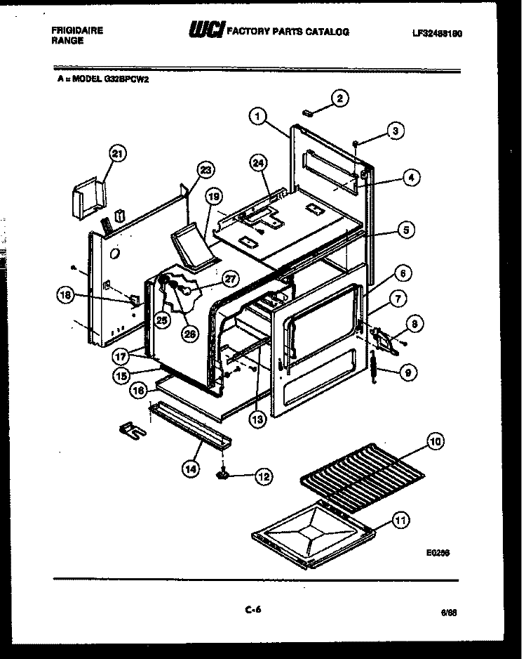 BODY PARTS Diagram and Parts List for G32BPCW2  Frigidaire Range