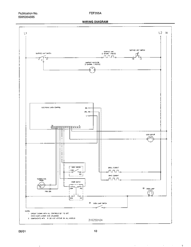 WIRING DIAGRAM Diagram and Parts List for FEF355AUA  Frigidaire Range