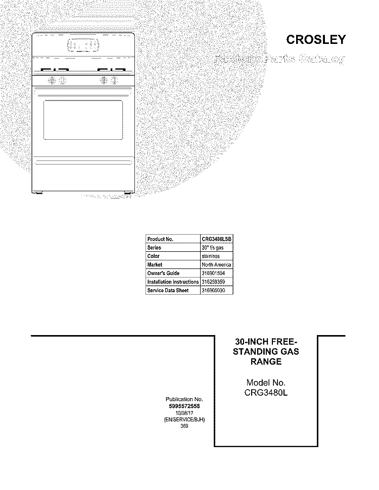 COVER Diagram and Parts List for CRG3480LSB  Crosley Range