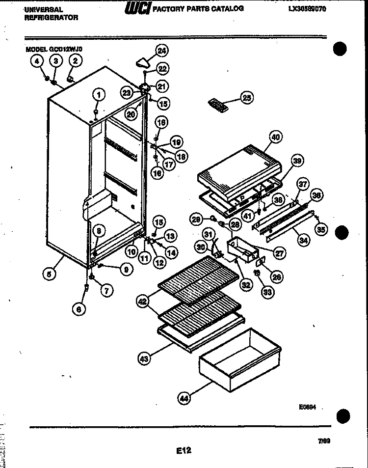CABINET PARTS Diagram and Parts List for GCD12WJF0  Uni Refrigerator