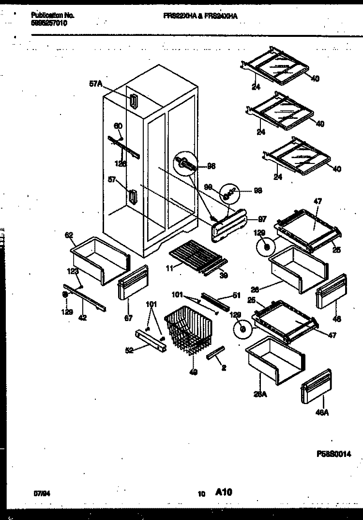 SHELVES AND SUPPORTS Diagram and Parts List for FRS24XHAB1  Frigidaire Refrigerator