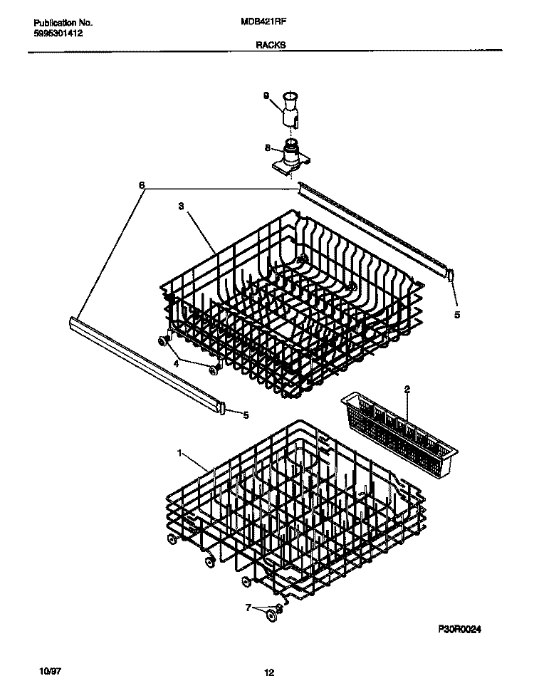 RACKS Diagram and Parts List for MDB421RFR3  Frigidaire Dishwasher
