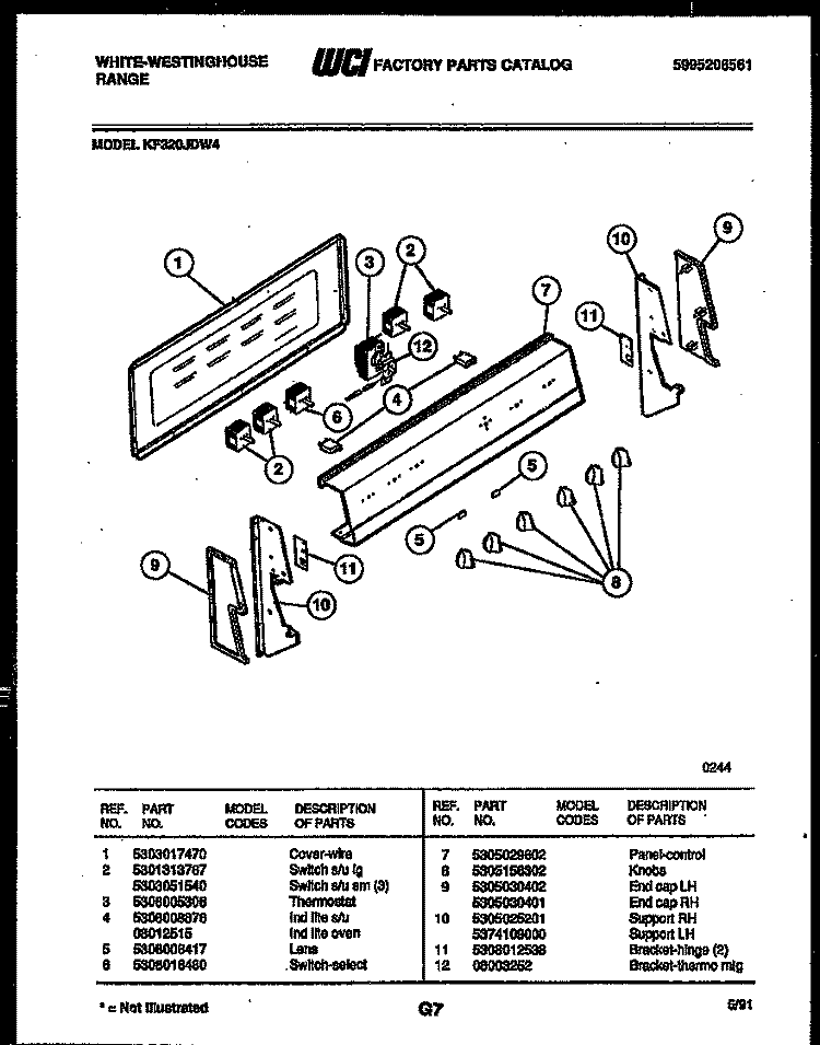 CONTROL PANEL Diagram and Parts List for KF320JDW4  Kelvinator Range