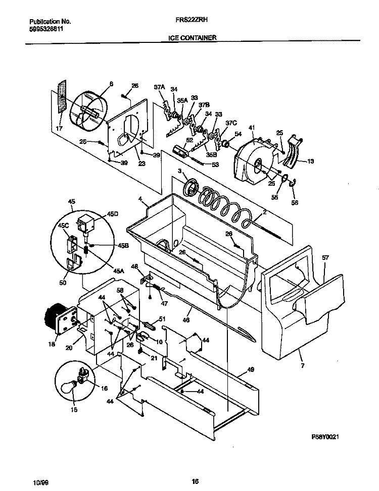 ICE CONTAINER Diagram and Parts List for FRS22ZRHW3  Frigidaire Refrigerator