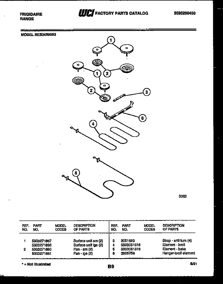 BROILER PARTS Diagram and Parts List for RES34BNL2  Frigidaire Range