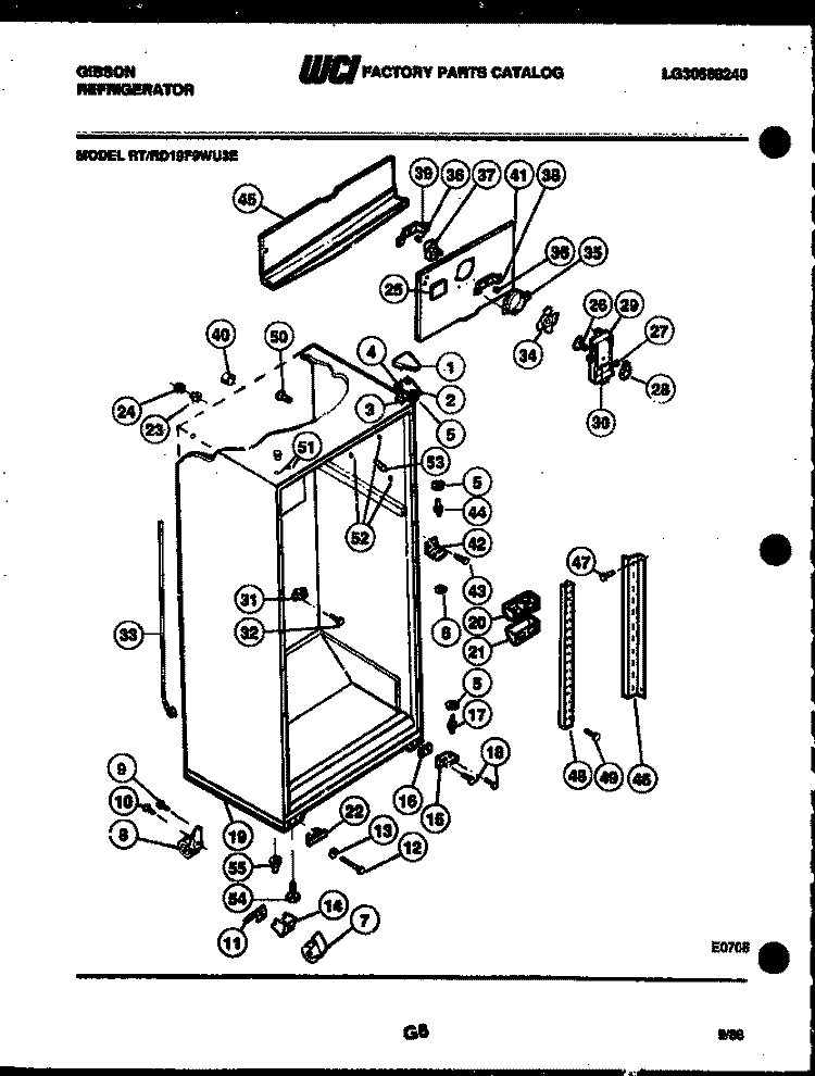 CABINET PARTS Diagram and Parts List for RT19F9WU3E  Gibson Refrigerator