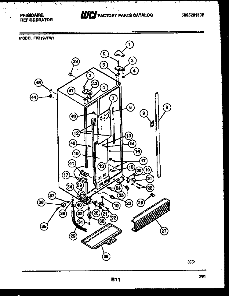 CABINET PARTS Diagram and Parts List for FPZ19VFW1  Frigidaire Refrigerator