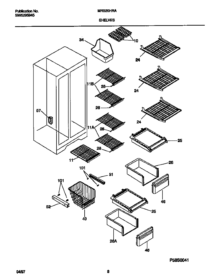 SHELVES Diagram and Parts List for MRS20HRAD7  Frigidaire Refrigerator