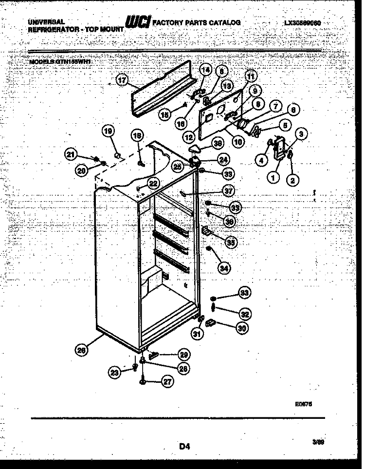 CABINET PARTS Diagram and Parts List for GTN155WHE1  Uni Refrigerator