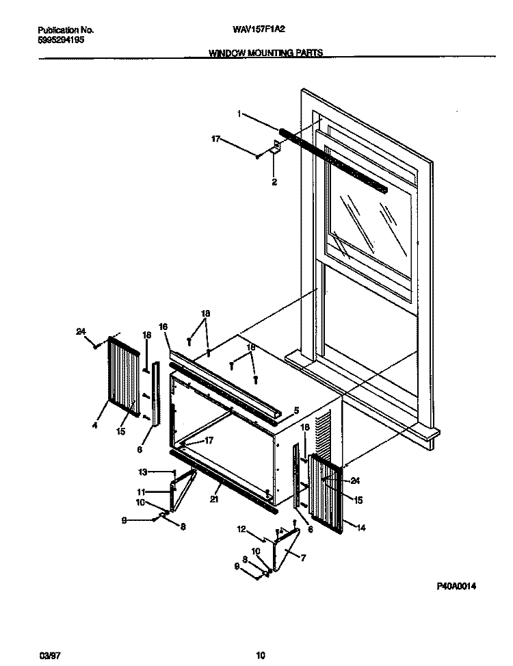 WINDOW MOUNTING PARTS Diagram and Parts List for WAV157F1A2  Frigidaire Air Conditioner