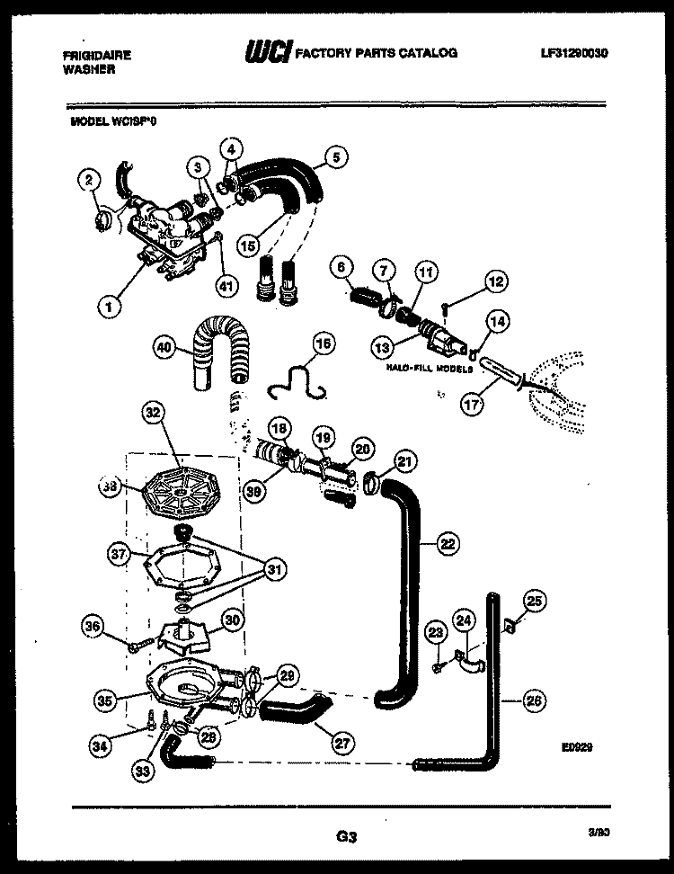 PUMP, WATER VALVE AND WATER INLET Diagram and Parts List for WCISFW0  Frigidaire Washer