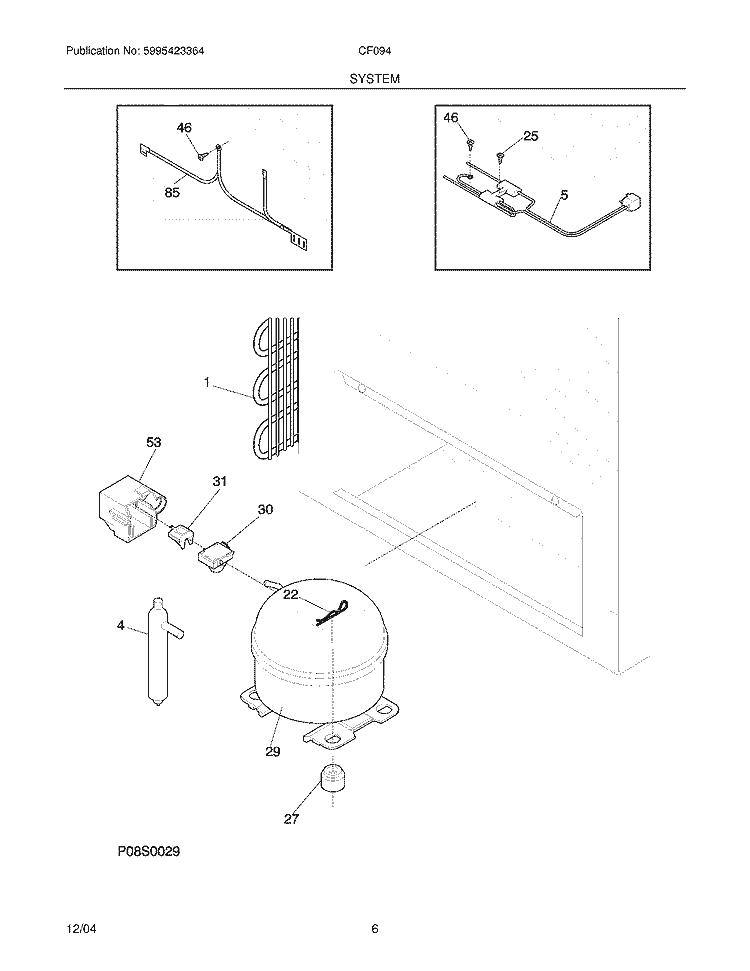 SYSTEM Diagram and Parts List for CF094  Frigidaire Freezer