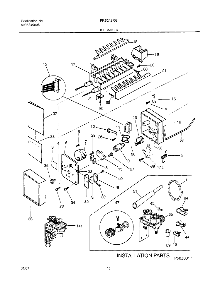 ICE MAKER Diagram and Parts List for FRS24ZRGW1  Frigidaire Refrigerator