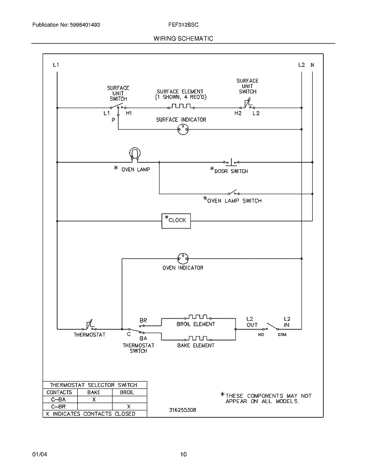 WIRING SCHEMATIC Diagram and Parts List for FEF312BSC  Frigidaire Range