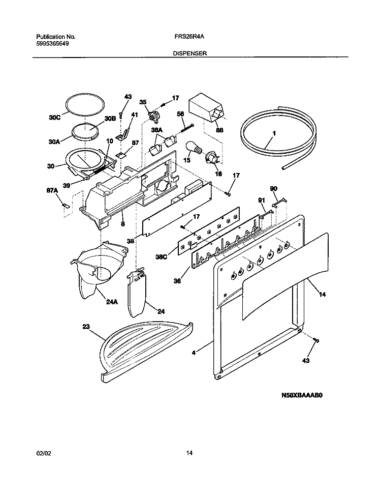 DISPENSER Diagram and Parts List for FRS26R4AQ3  Frigidaire Refrigerator