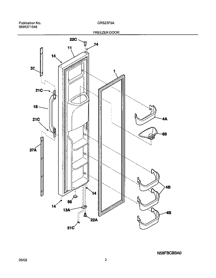 FREEZER DOOR Diagram and Parts List for GRS23F5AW3  Gibson Refrigerator
