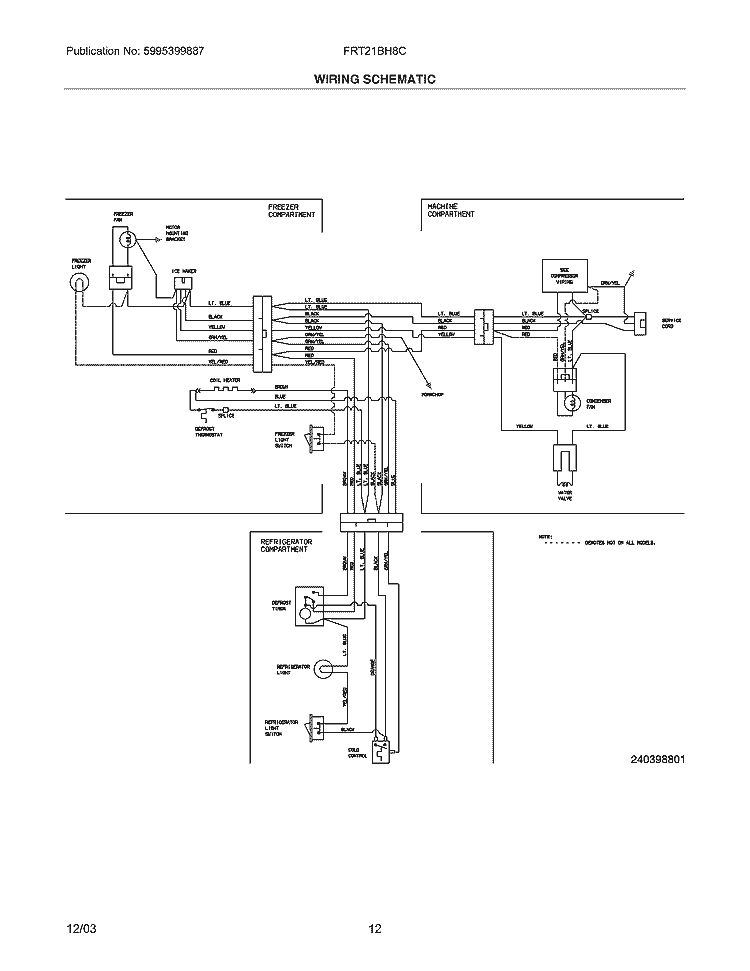 WIRING SCHEMATIC Diagram and Parts List for FRT21BH8CQ1  Frigidaire Refrigerator
