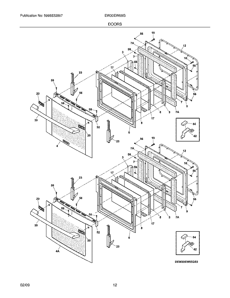 DOORS Diagram and Parts List for EW30EW65GS4  Electrolux Wall Oven