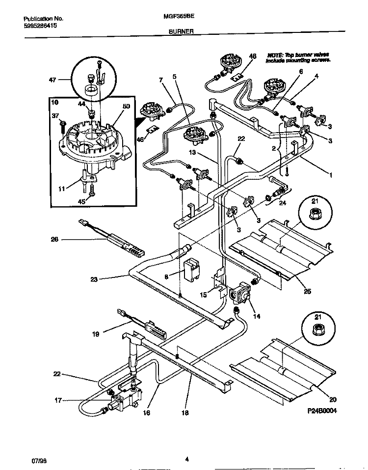 BURNER Diagram and Parts List for MGF355BEDD  Frigidaire Range