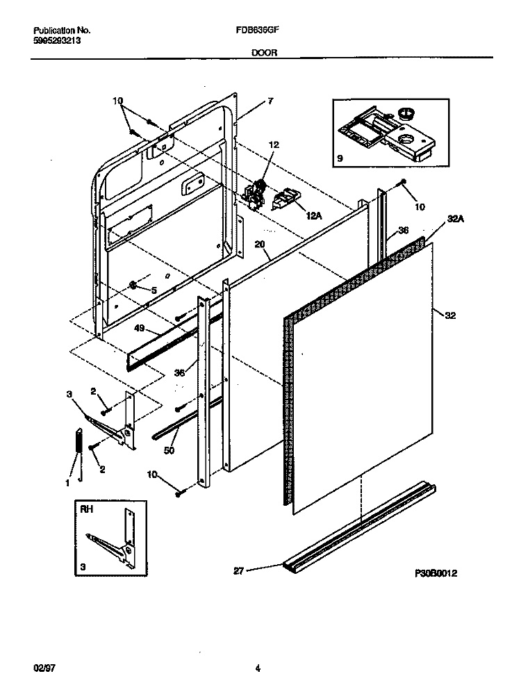DOOR Diagram and Parts List for FDB636GFS2  Frigidaire Dishwasher