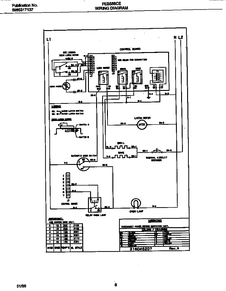WIRING DIAGRAM Diagram and Parts List for FEB556CEBG  Frigidaire Wall Oven