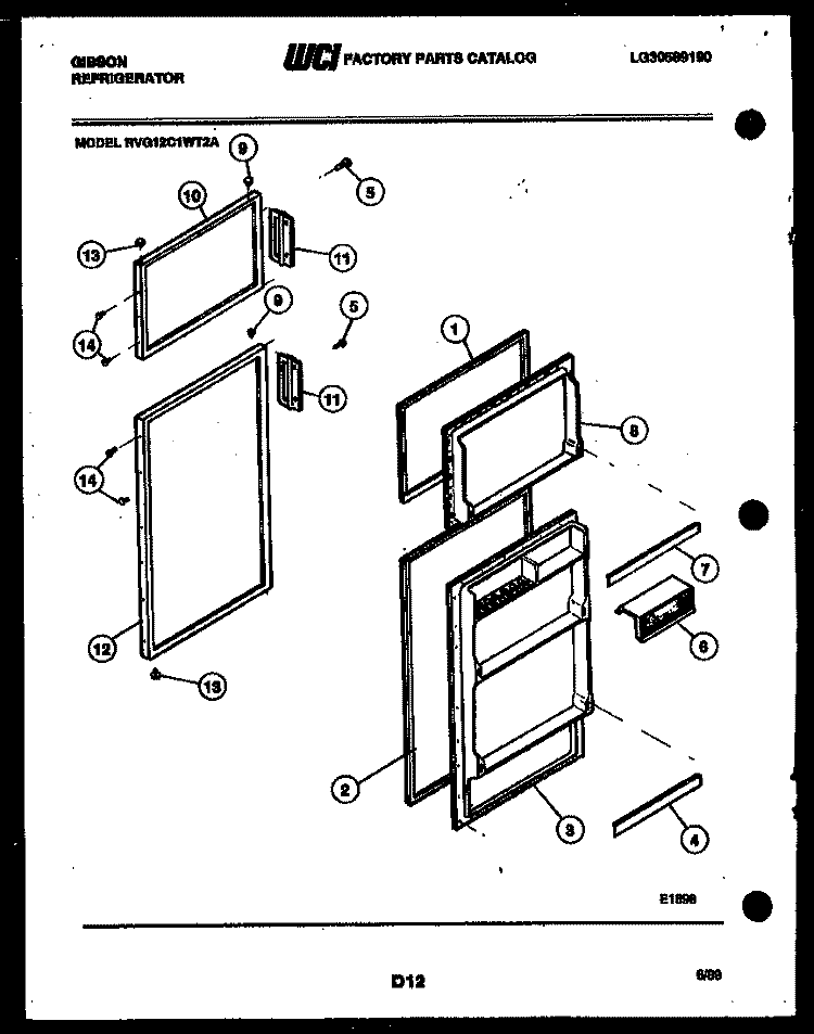 DOOR PARTS Diagram and Parts List for RVG12C1WT2A  Gibson Refrigerator