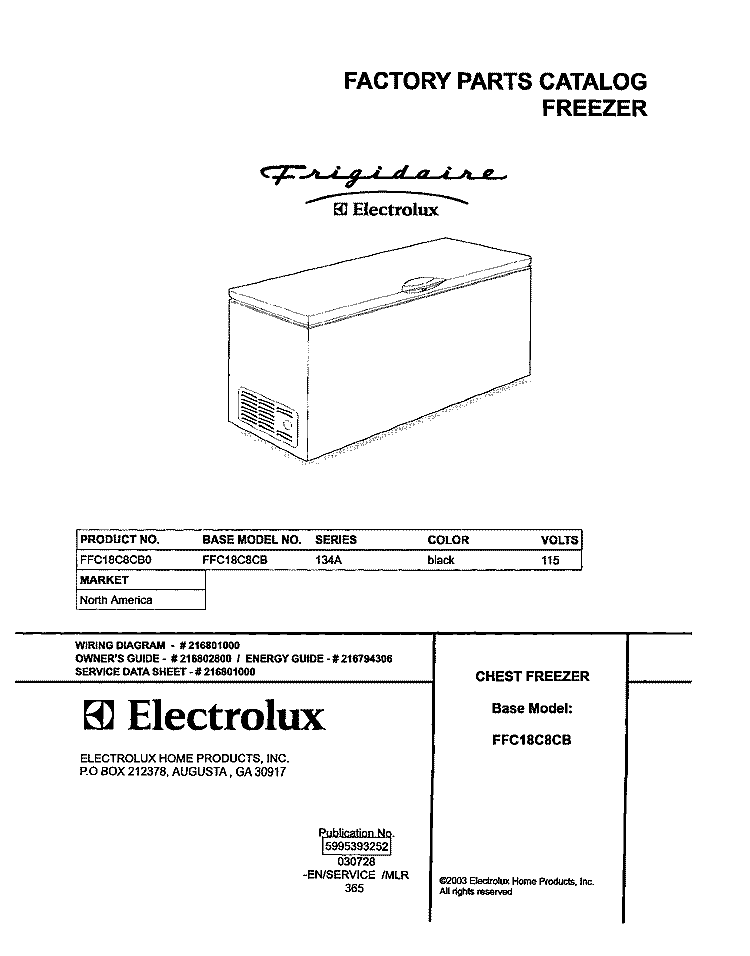 COVER Diagram and Parts List for FFC18C8CB0  Frigidaire Freezer