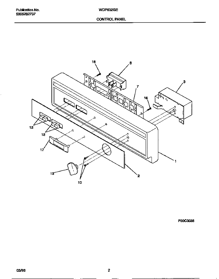 CONTROL PANEL Diagram and Parts List for WDP632GER0  Frigidaire Dishwasher