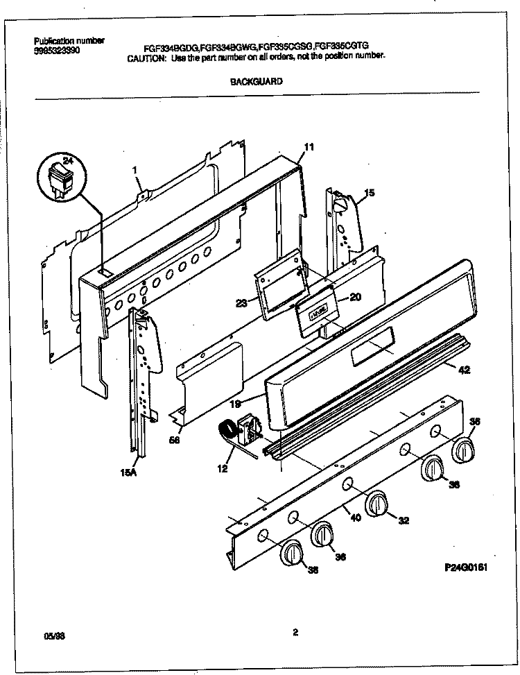 BACKGUARD Diagram and Parts List for FGF334BGDG  Frigidaire Range