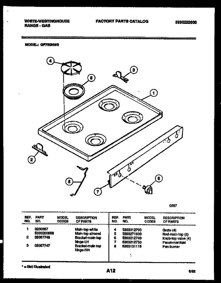 COOKTOP PARTS Diagram and Parts List for GF750NW6  Frigidaire Range