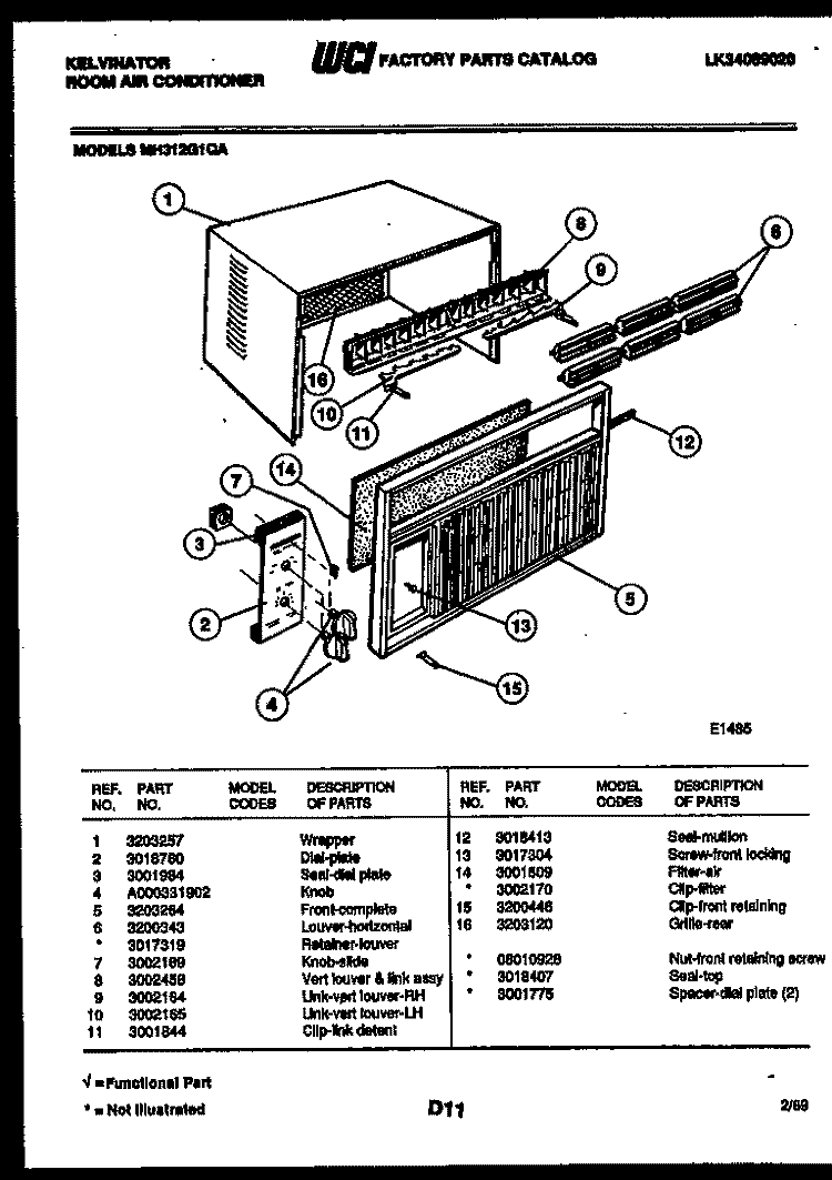 CABINET PARTS Diagram and Parts List for MH312G1QA  Kelvinator Air Conditioner