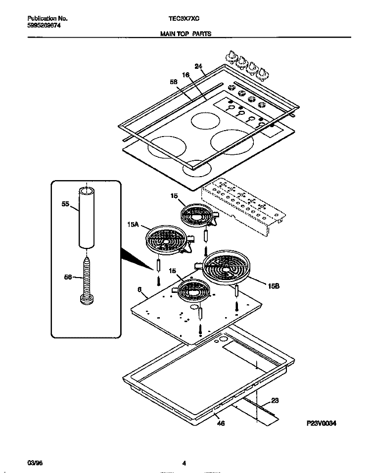MAIN TOP PARTS Diagram and Parts List for TEC3X7XCBA  Tappan Cooktop