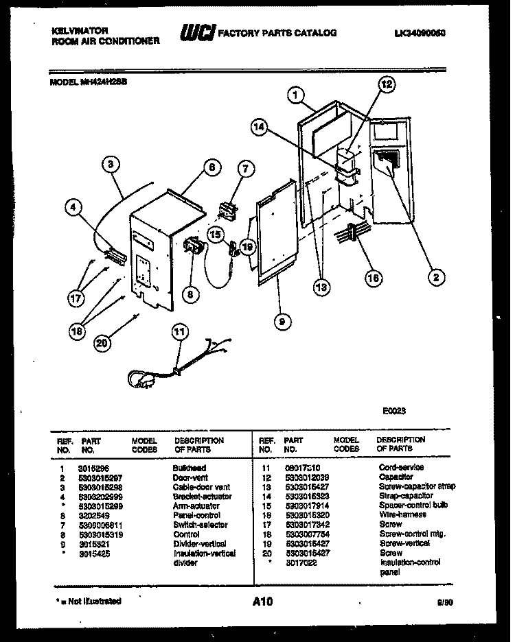 ELECTRICAL PARTS Diagram and Parts List for MH424H2SB  Kelvinator Air Conditioner