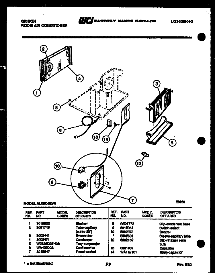 ELECTRICAL PARTS Diagram and Parts List for AL08C4EVA  Gibson Air Conditioner