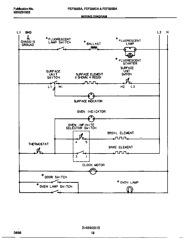 WIRING DIAGRAM Diagram and Parts List for FEF322CASE  Frigidaire Range