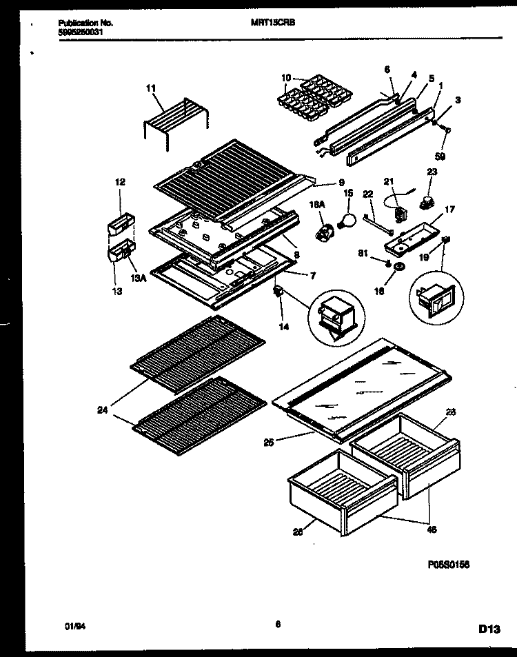 SHELVES AND SUPPORTS Diagram and Parts List for MRT15CRBD0  Frigidaire Refrigerator