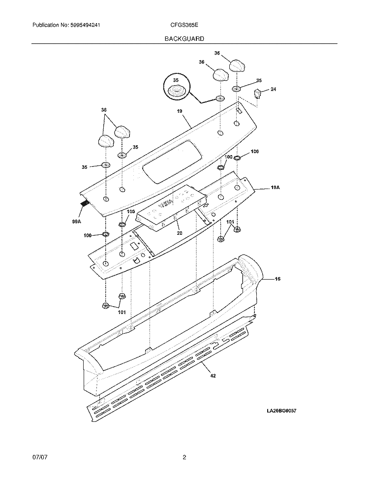 BACKGUARD Diagram and Parts List for CFGS365ES5  Frigidaire Range