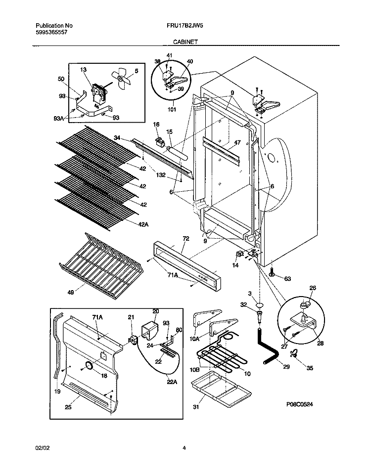 CABINET Diagram and Parts List for FRU17B2JW5  Frigidaire Refrigerator