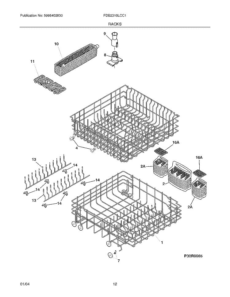 RACKS Diagram and Parts List for FDB2310LCC1  Frigidaire Dishwasher