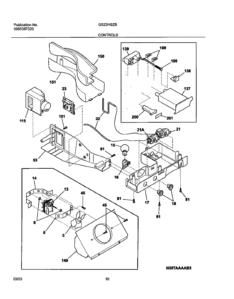 CONTROLS Diagram and Parts List for GS23HSZBW2  Frigidaire Refrigerator