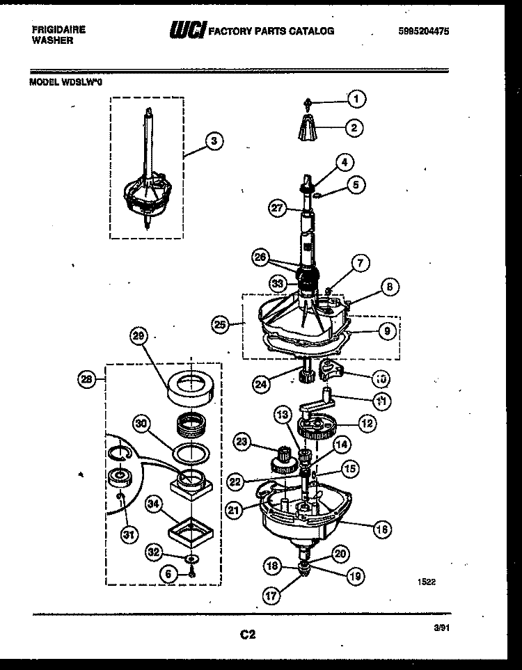 TRANSMISSION PARTS Diagram and Parts List for WDSLW0  Frigidaire Washer