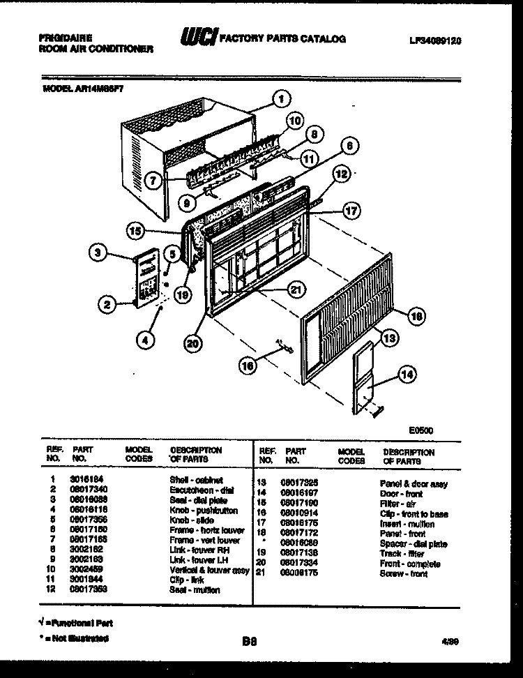 CABINET PARTS Diagram and Parts List for AR14MS8F7  Frigidaire Air Conditioner