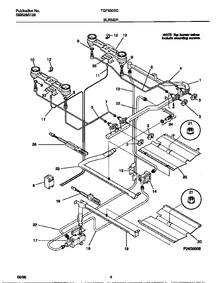 BURNER Diagram and Parts List for TGF350SCWC  Tappan Range