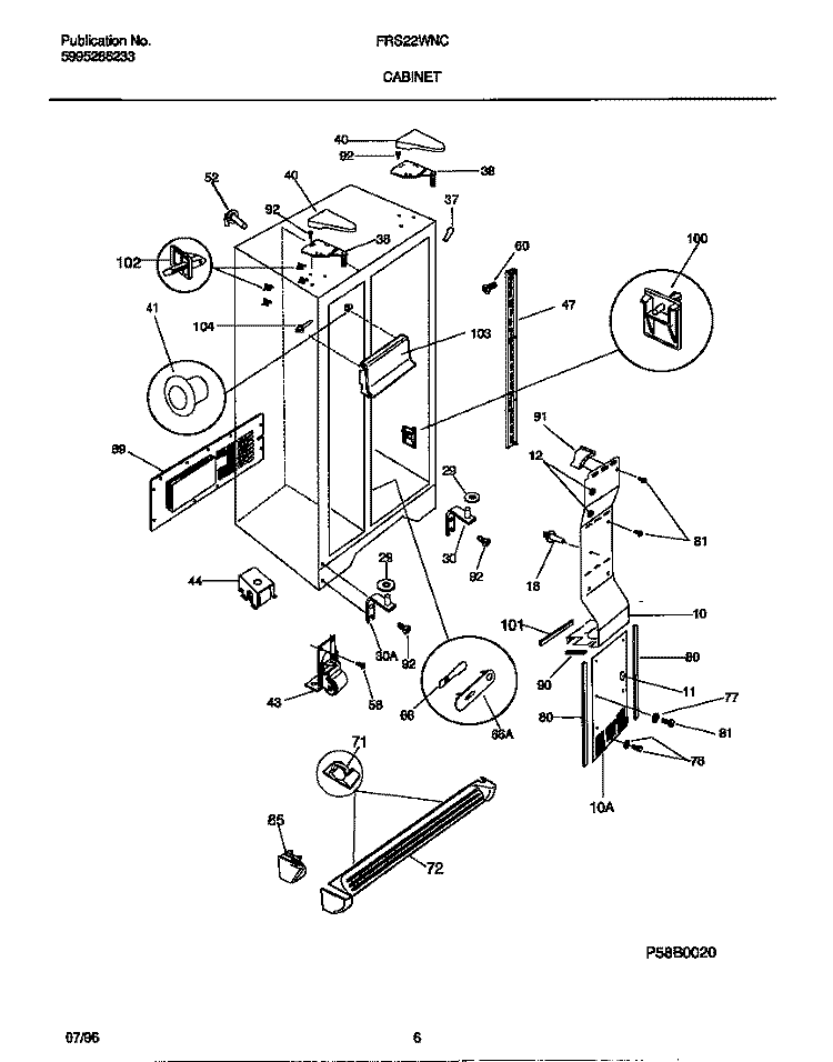 CABINET Diagram and Parts List for FRS22WNCW2  Frigidaire Refrigerator