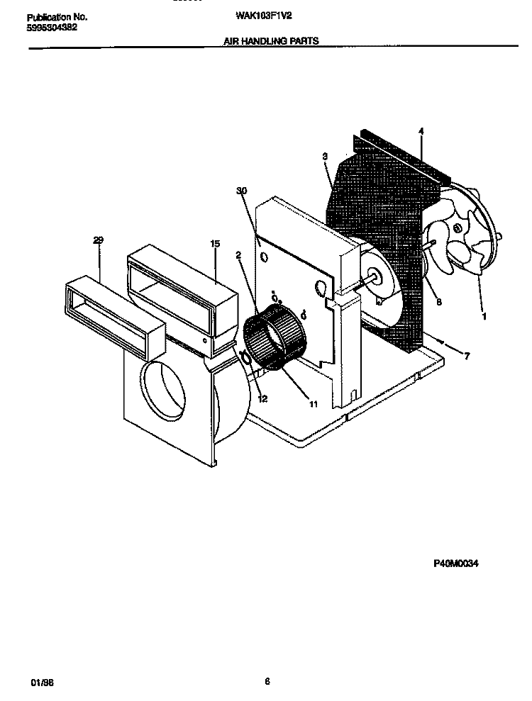 AIR HANDLING PARTS Diagram and Parts List for WAK103F1V2  Frigidaire Air Conditioner