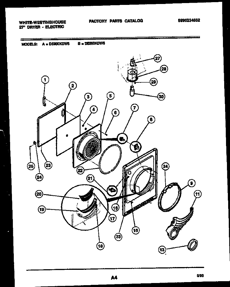 DOOR PARTS Diagram and Parts List for DE650KDD6  Frigidaire Dryer