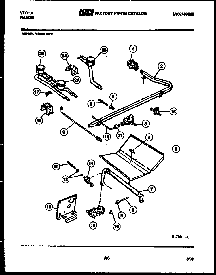 BURNER PARTS Diagram and Parts List for VG36DW2-23  Frigidaire Range