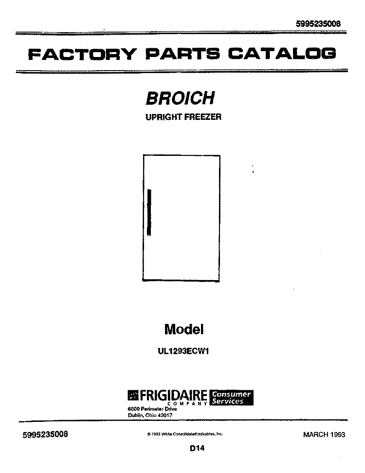 COVER Diagram and Parts List for UL1293ECW1  Electrolux Freezer